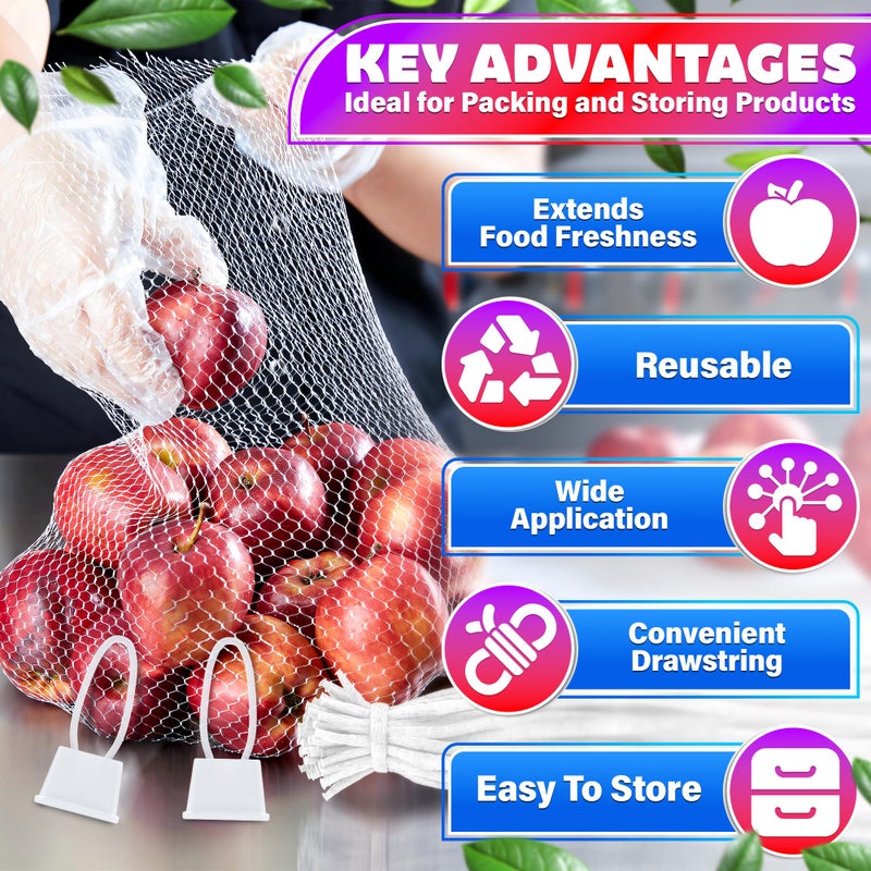 Tesorrio 24" Mesh Produce Bags Set of 100 - Reusable Produce Bags with Plastic Lock, Durable & Tear Resistant Mesh Bag Set - Multi-use Onion Bag for Easy Storage of Fruits, Vegetables, Potatoes and Seafood - Image 4
